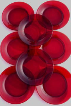 catalog photo of vintage Christmas red glass salad / dessert plates, Royal Ruby or Arcoroc