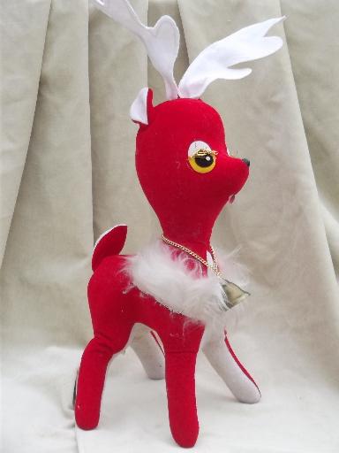 photo of vintage Christmas red reindeer decoration, large stuffed toy velvet deer #2