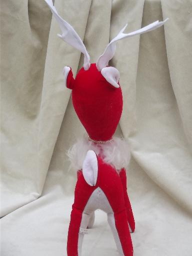 photo of vintage Christmas red reindeer decoration, large stuffed toy velvet deer #4