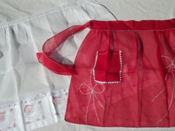 catalog photo of vintage Christmas red & white sheer aprons, holiday party hostess aprons