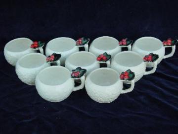 catalog photo of vintage Christmas snowball ceramic cocoa mugs cups