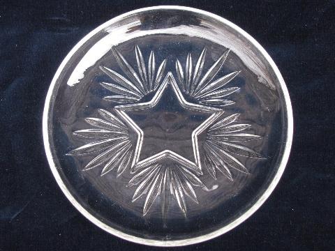 photo of vintage Christmas star pattern pressed glass cake plates, set of four #2