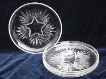 catalog photo of vintage Christmas star pattern pressed glass cake plates, set of four