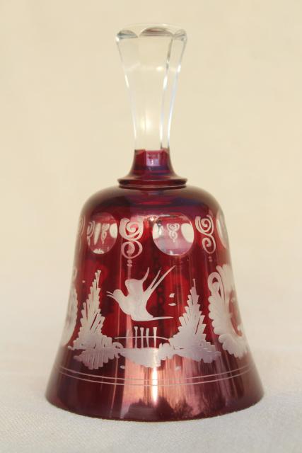 photo of vintage Christmas table bell, Bohemian crystal ruby cut to clear glass #1