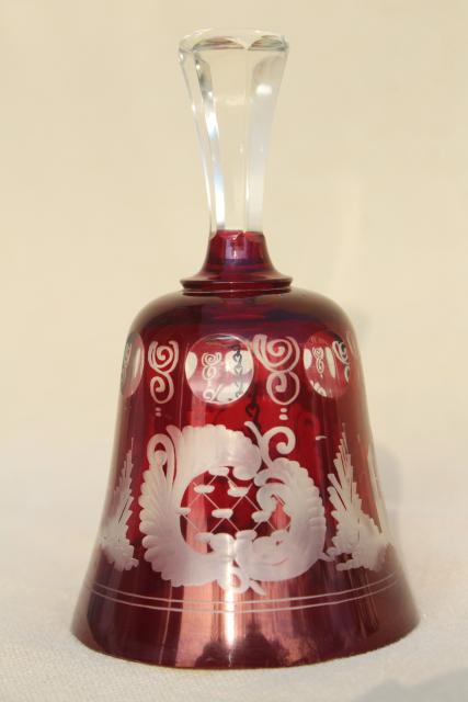 photo of vintage Christmas table bell, Bohemian crystal ruby cut to clear glass #2