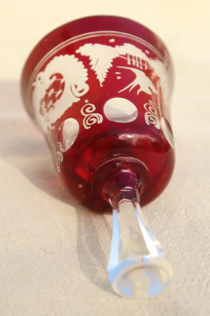 photo of vintage Christmas table bell, Bohemian crystal ruby cut to clear glass #4