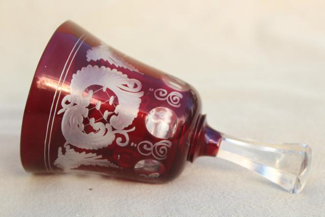 photo of vintage Christmas table bell, Bohemian crystal ruby cut to clear glass #6