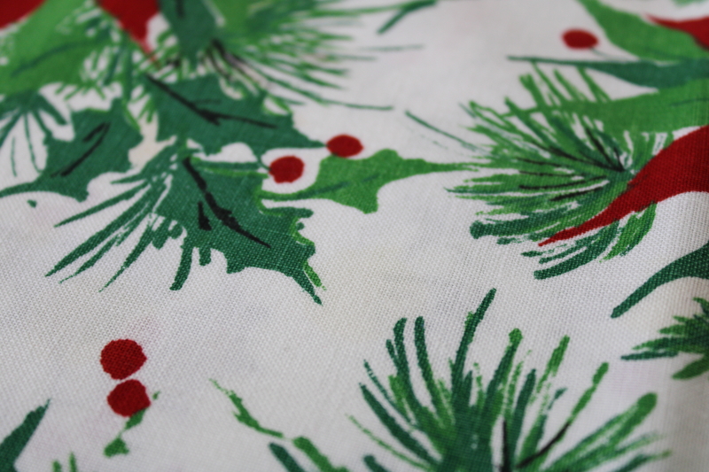 photo of vintage Christmas tablecloth poinsettias print cotton fabric long banquet table size #2