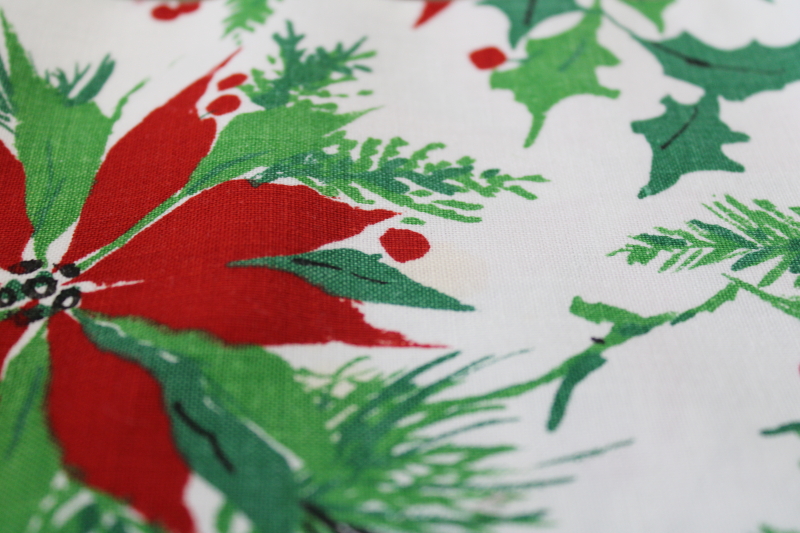 photo of vintage Christmas tablecloth poinsettias print cotton fabric long banquet table size #3