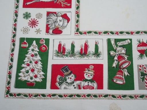 photo of vintage Christmas tablecloths lot, holiday prints and mid-century mod gold #8