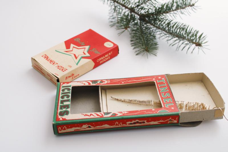 photo of vintage Christmas tinsel metal icicles & Brite Star tree ornament hooks boxes #5