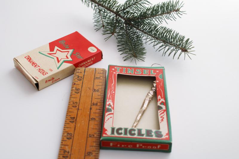 photo of vintage Christmas tinsel metal icicles & Brite Star tree ornament hooks boxes #6