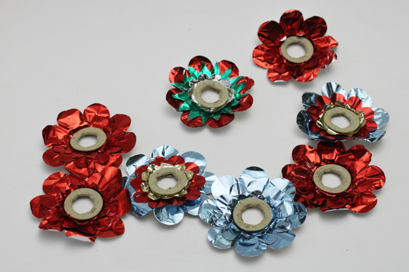 photo of vintage Christmas tree light bulb reflectors, colored foil flowers to fit big bulb lights  #1