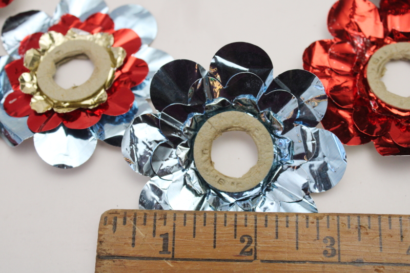 photo of vintage Christmas tree light bulb reflectors, colored foil flowers to fit big bulb lights #2