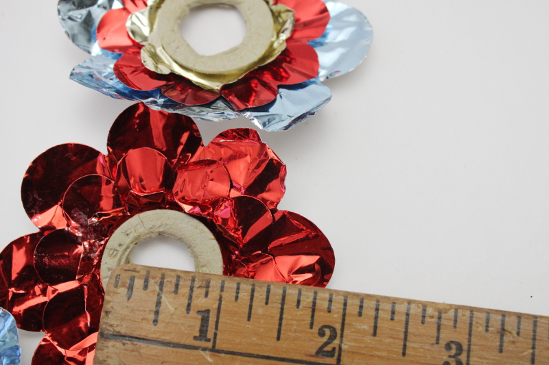 photo of vintage Christmas tree light bulb reflectors, colored foil flowers to fit big bulb lights #3