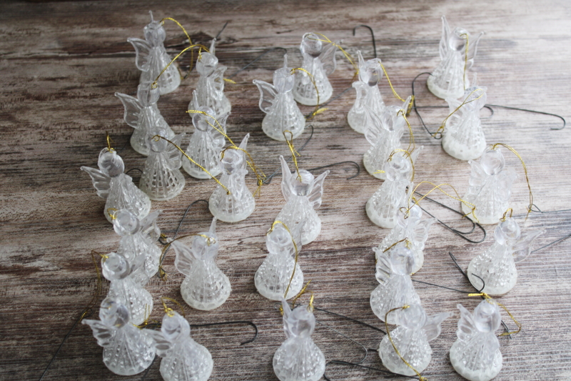 photo of vintage Christmas tree mini light bulb covers, NOMA clear plastic crystal angels spun glass look  #4