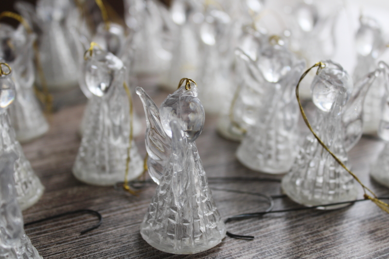 photo of vintage Christmas tree mini light bulb covers, NOMA clear plastic crystal angels spun glass look  #5