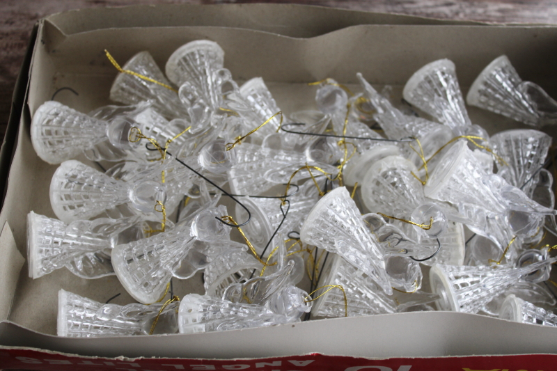 photo of vintage Christmas tree mini light bulb covers, NOMA clear plastic crystal angels spun glass look  #6