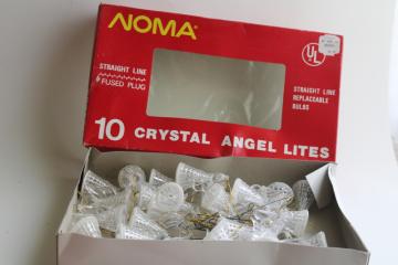 vintage Christmas tree mini light bulb covers, NOMA clear plastic crystal angels spun glass look 