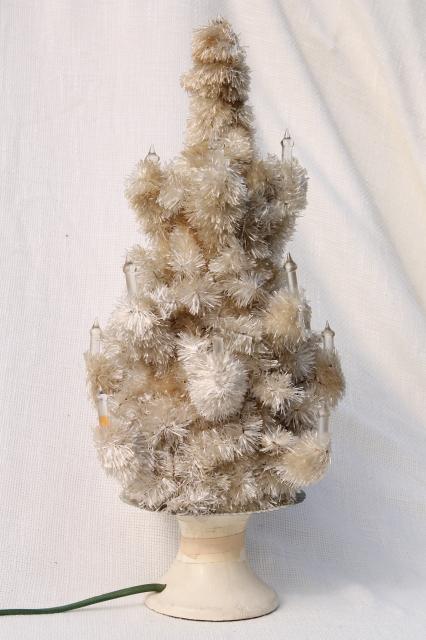 photo of vintage Christmas tree tabletop white chenille feather tree early electric glass candles #1