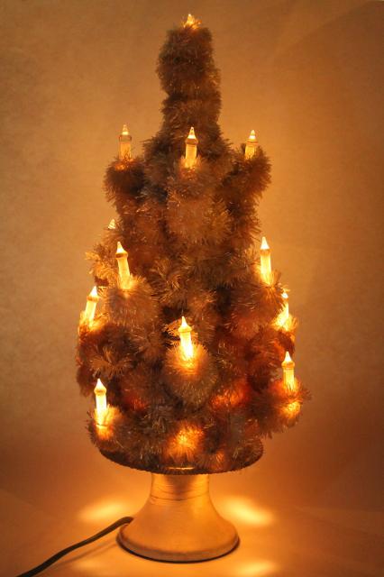 photo of vintage Christmas tree tabletop white chenille feather tree early electric glass candles #3