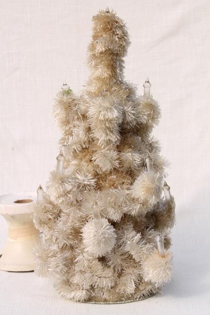 photo of vintage Christmas tree tabletop white chenille feather tree early electric glass candles #5