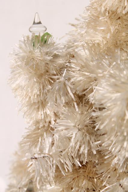 photo of vintage Christmas tree tabletop white chenille feather tree early electric glass candles #7