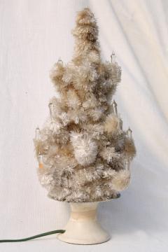 catalog photo of vintage Christmas tree tabletop white chenille feather tree early electric glass candles