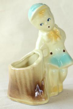 catalog photo of vintage Christopher Robin little boy pottery planter flower pot vase