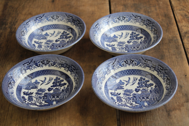 photo of vintage Churchill England blue willow pattern china cereal bowls set of four #2