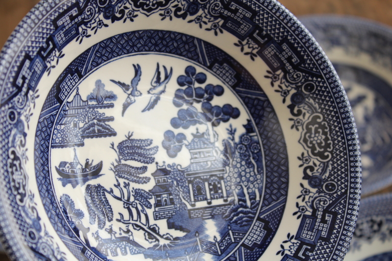 photo of vintage Churchill England blue willow pattern china cereal bowls set of four #3