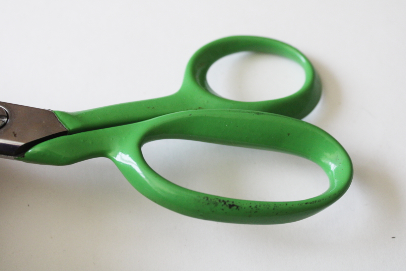 photo of vintage Clauss 238 USA moly stainless steel scissors, green handles sewing shears  #5
