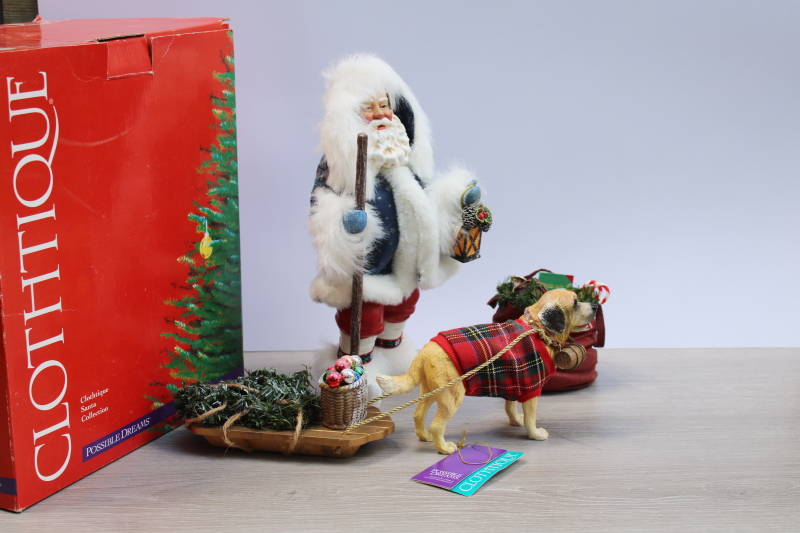 photo of vintage Clothtique Possible Dreams Bringing Home The Tree Santa, St Bernard dog w/ sled  #1