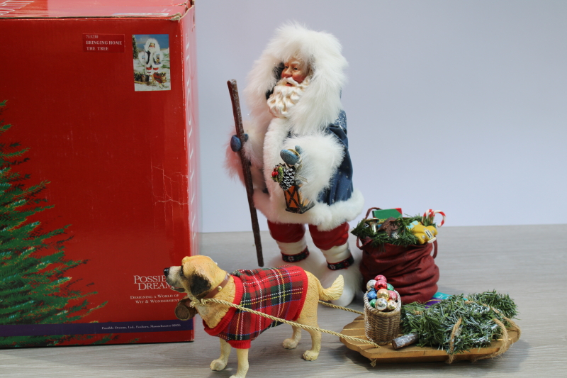 photo of vintage Clothtique Possible Dreams Bringing Home The Tree Santa, St Bernard dog w/ sled  #11