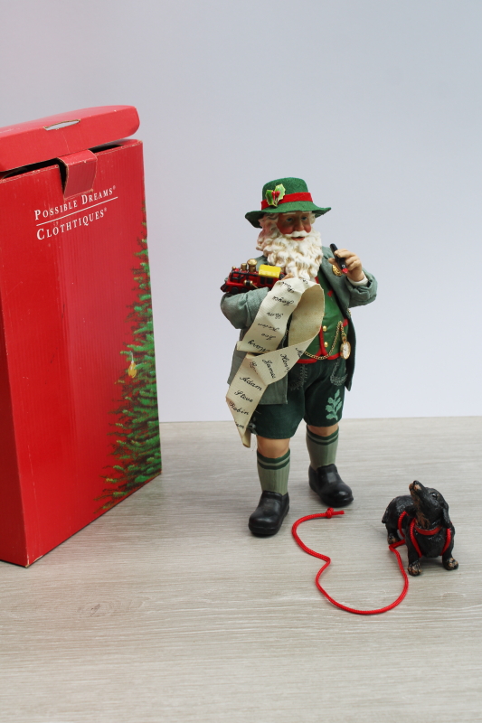photo of vintage Clothtique Possible Dreams Christmas in the Alps Santa w/ dachshund wiener dog figurine in box  #1