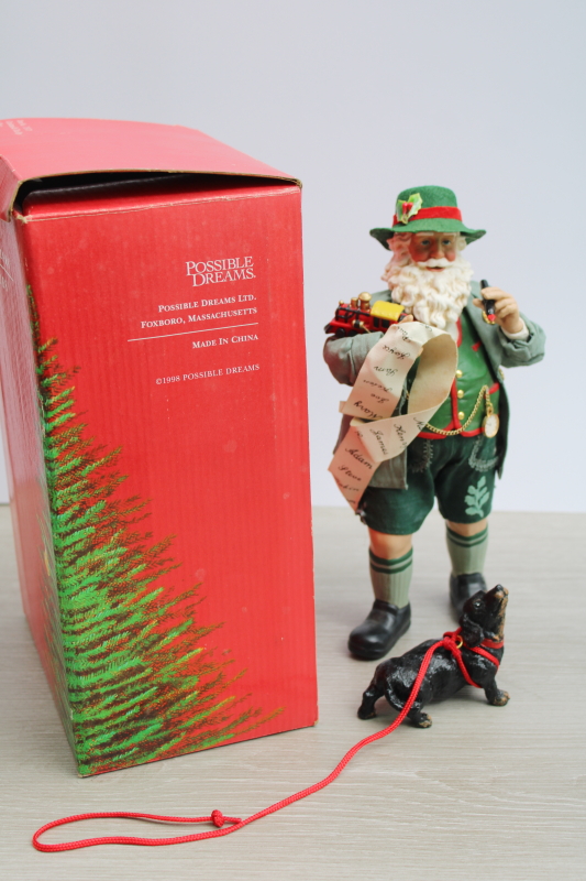 photo of vintage Clothtique Possible Dreams Christmas in the Alps Santa w/ dachshund wiener dog figurine in box  #8