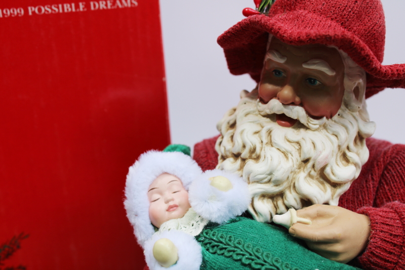 photo of vintage Clothtique Possible Dreams North Pole Nanny Santa w/ baby, figurine in box #3