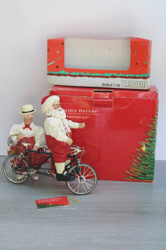 photo of vintage Clothtique Possible Dreams Santa & Mrs Claus bicycle Holiday Built For Two figurine set in box  #1