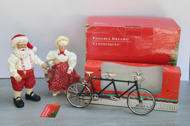 photo of vintage Clothtique Possible Dreams Santa & Mrs Claus bicycle Holiday Built For Two figurine set in box  #5