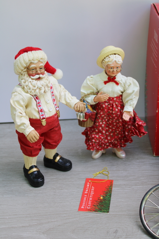 photo of vintage Clothtique Possible Dreams Santa & Mrs Claus bicycle Holiday Built For Two figurine set in box  #10