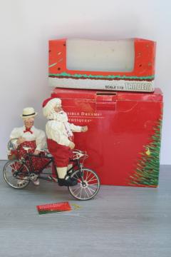 catalog photo of vintage Clothtique Possible Dreams Santa & Mrs Claus bicycle Holiday Built For Two figurine set in box 