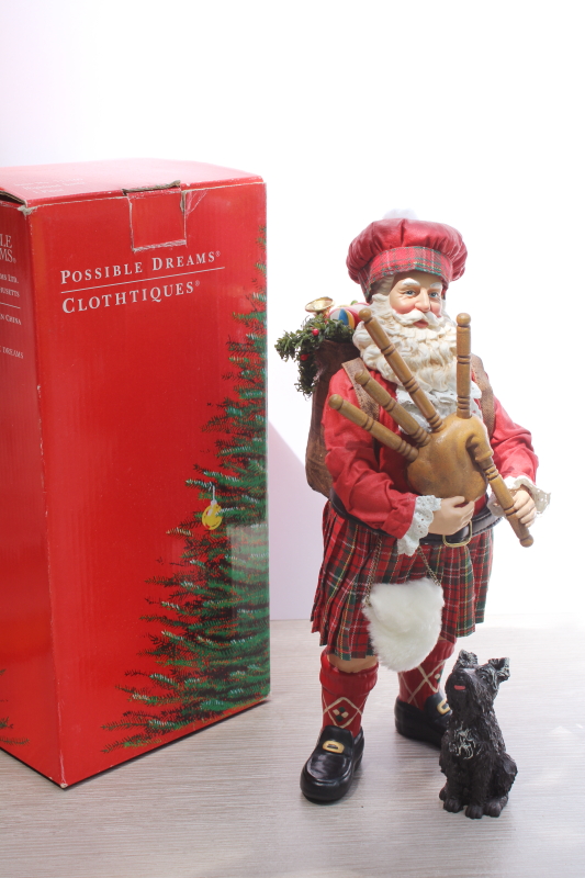 photo of vintage Clothtique Possible Dreams Scottish Highland Santa w/ little black Scotty dog figurine in box  #1
