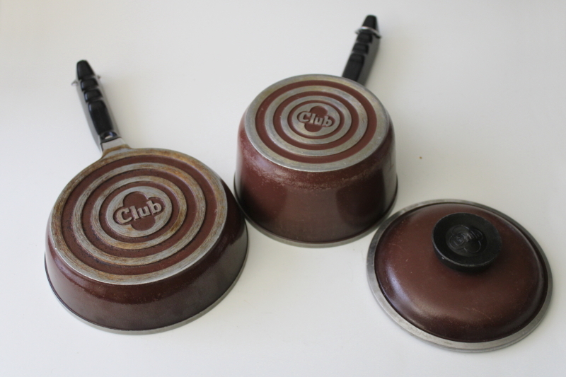 photo of vintage Club aluminum sauce pan pint size pot w/ lid & small skillet, cookware for 1 or 2 #4