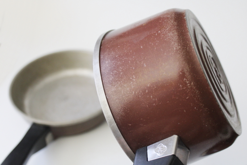 photo of vintage Club aluminum sauce pan pint size pot w/ lid & small skillet, cookware for 1 or 2 #7