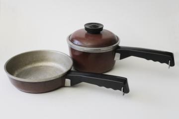 catalog photo of vintage Club aluminum sauce pan pint size pot w/ lid & small skillet, cookware for 1 or 2