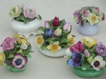 catalog photo of vintage Coalport bone china flowers collection, a garden of flower pots!