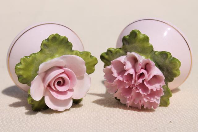 photo of vintage Coalport bone china salt and pepper shakers, shell pink china flowers S&P #5