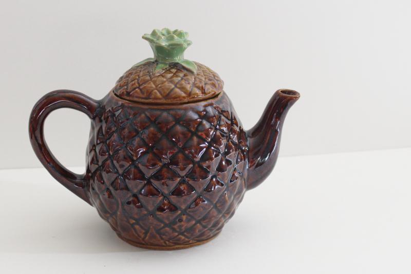 photo of vintage Cobbs - Florida pottery pineapple shape teapot painted ceramic #1