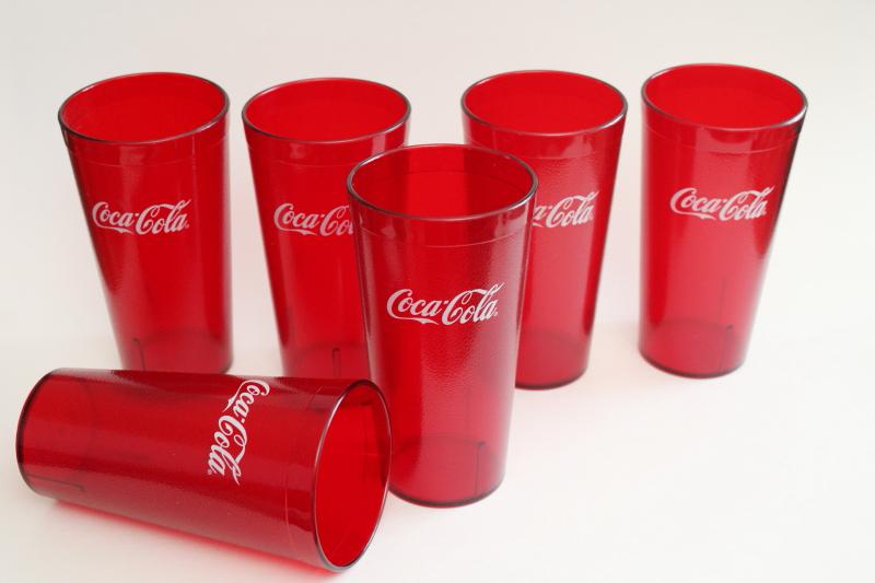 photo of vintage Coca Cola red plastic drinking glasses, Silite type textured tumblers Coke #1