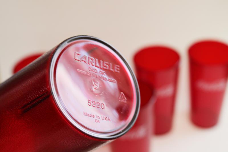 photo of vintage Coca Cola red plastic drinking glasses, Silite type textured tumblers Coke #3